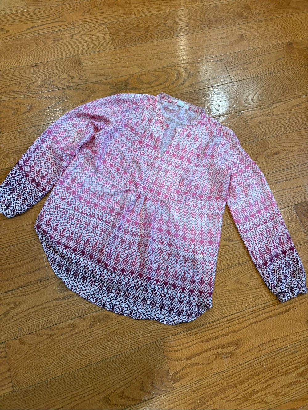 GAP Maternity Pink Ombre Geometric Print Peasant Blouse L Boho Tunic